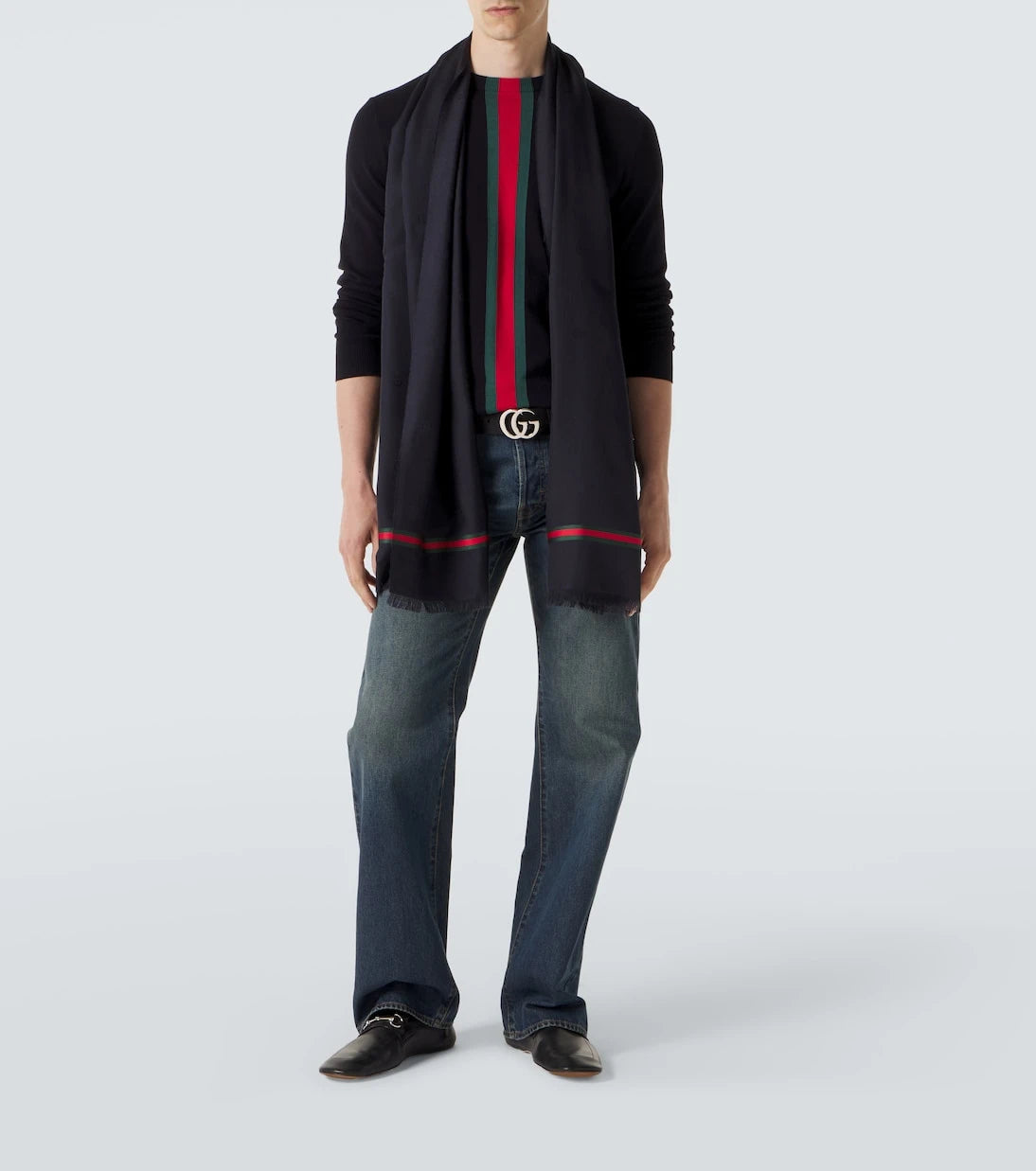 Gucci - Web Stripe wool and silk scarf
