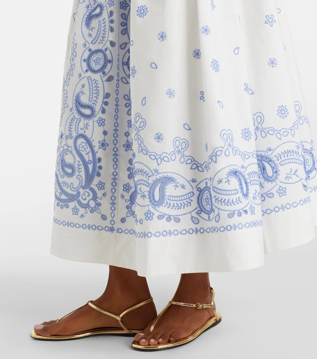 Self-Portrait - Embroidered cotton midi skirt