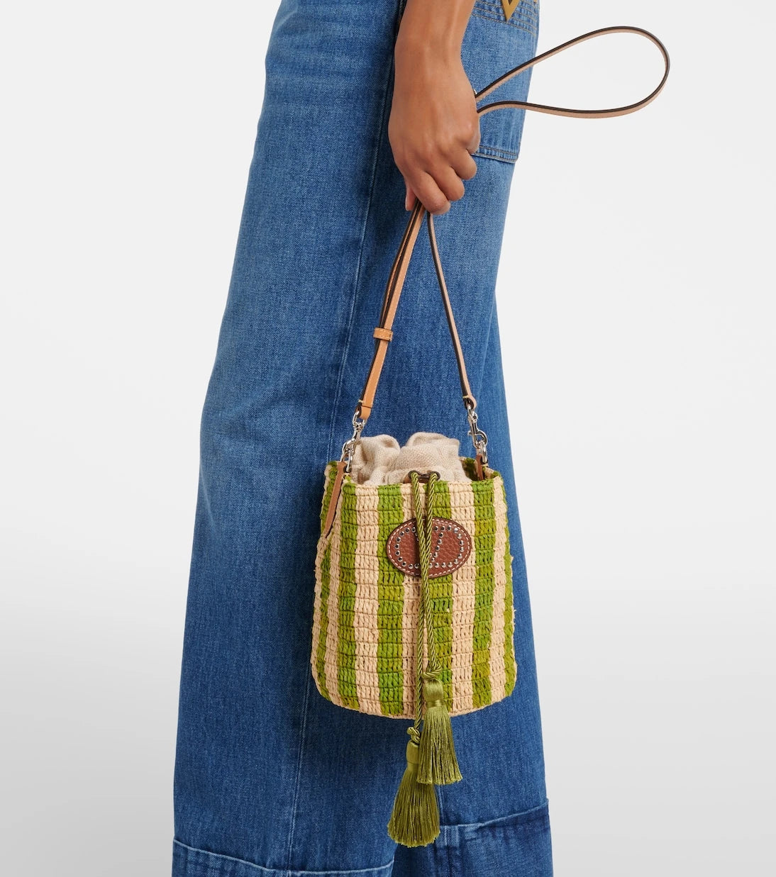 Valentino Garavani - VLogo Mini striped raffia tote bag