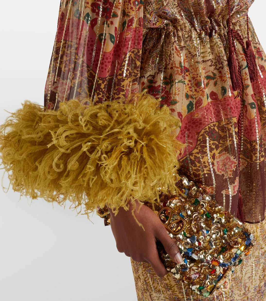 Valentino - Paisley feather-trimmed silk-blend blouse
