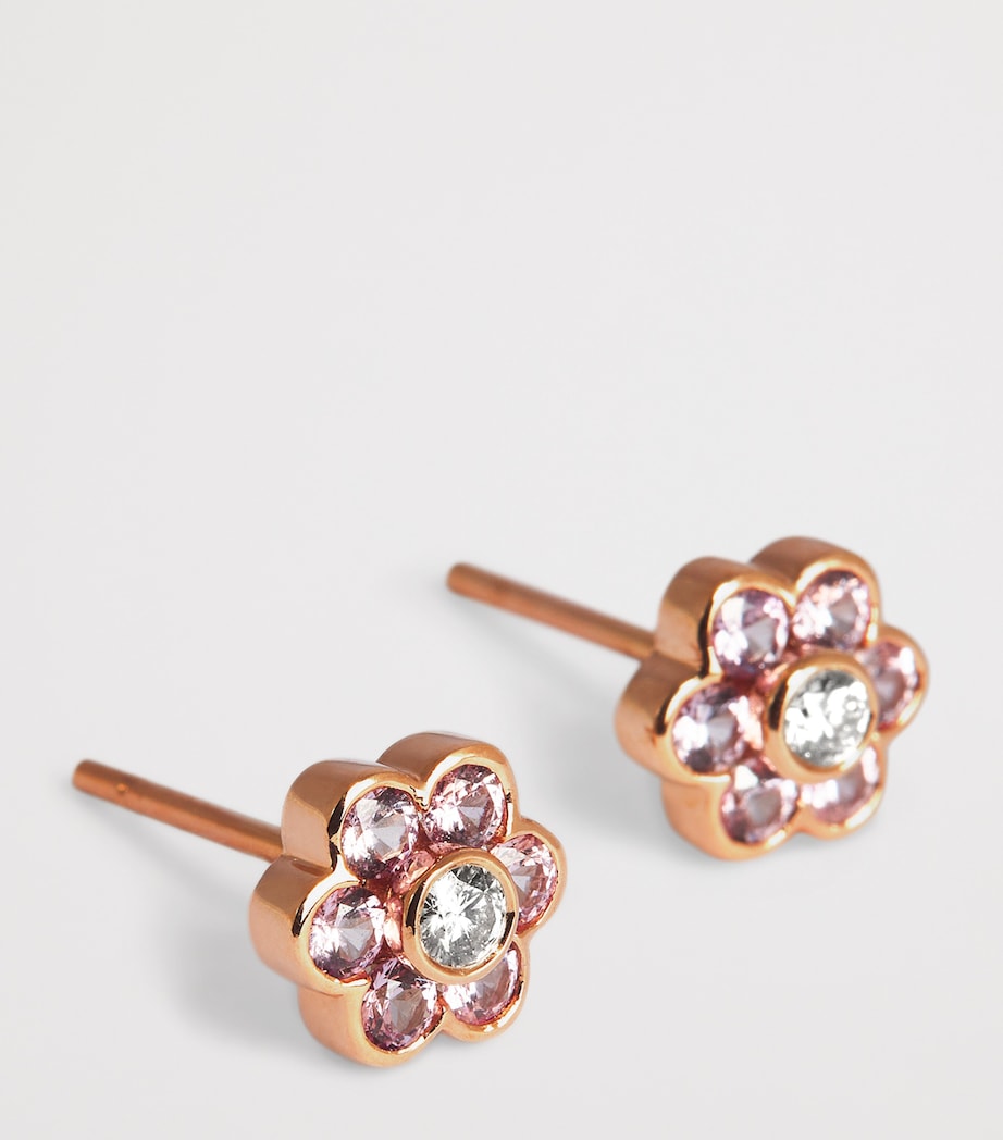 Small Rose Gold, Diamond and Sapphire Flora Stud Earrings