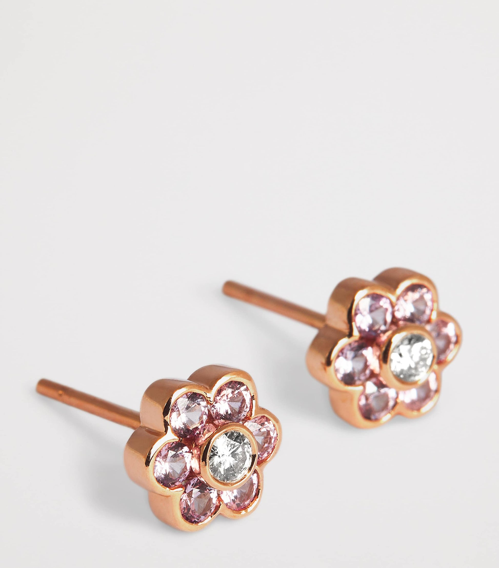 Small Rose Gold, Diamond and Sapphire Flora Stud Earrings