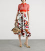 Multi Cotton Poplin Pleated Floral Print Midi Skirt