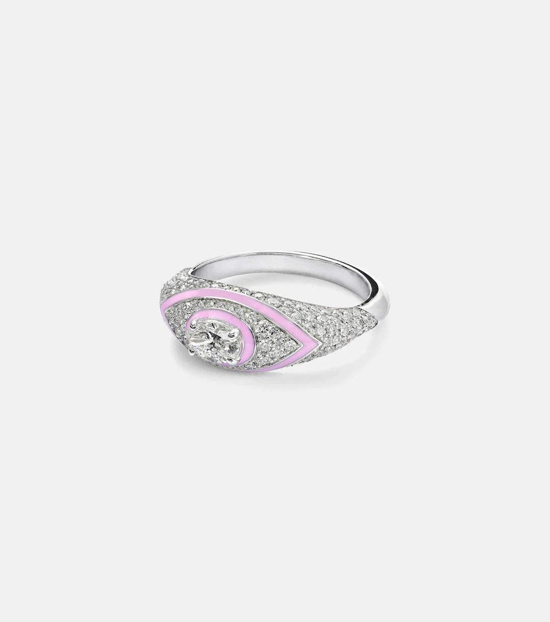 Kamyen - Oval Eye 18kt white gold and enamel ring with diamonds