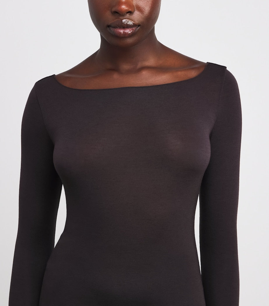 Burgundy Sheer Modal Boat-Neck T-Shirt