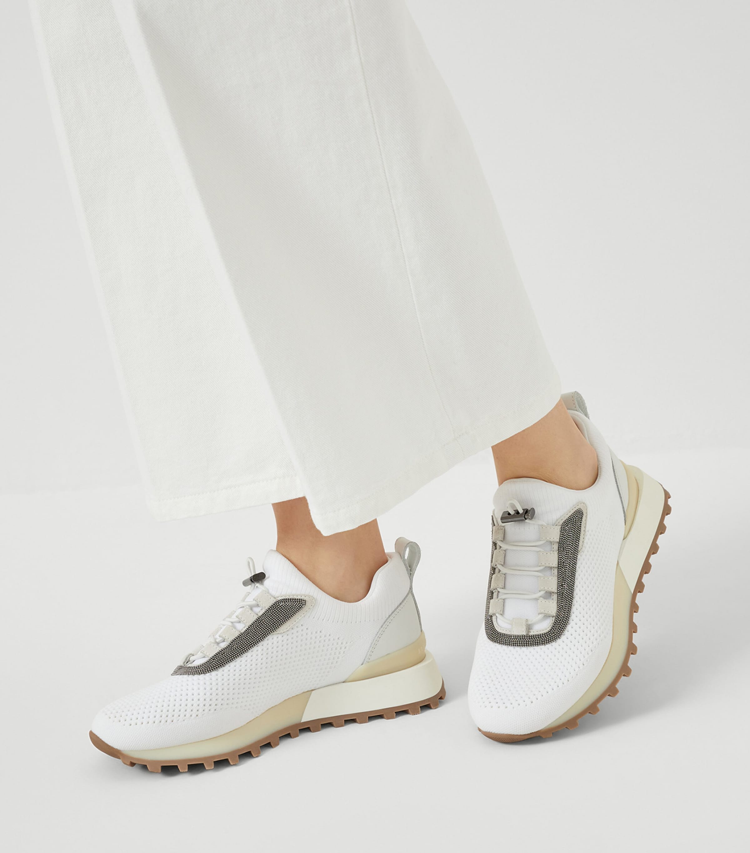 Brunello Cucinelli White Techno-Calfskin Runner Sneakers