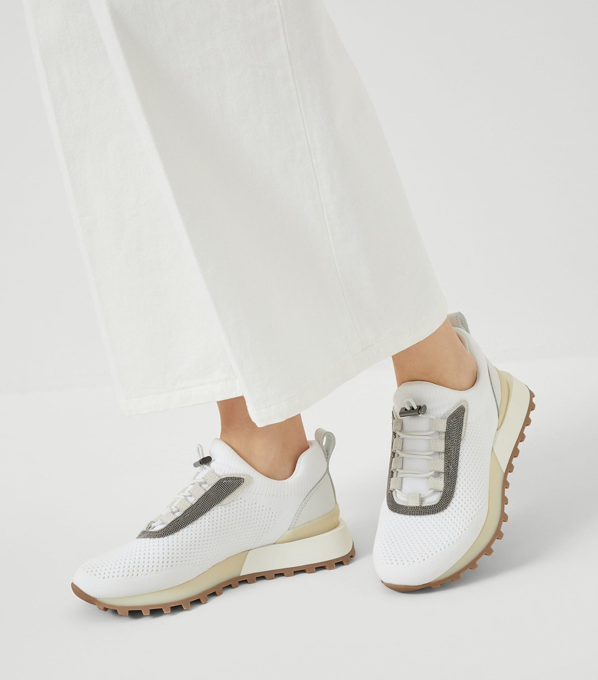 Brunello Cucinelli White Techno-Calfskin Runner Sneakers