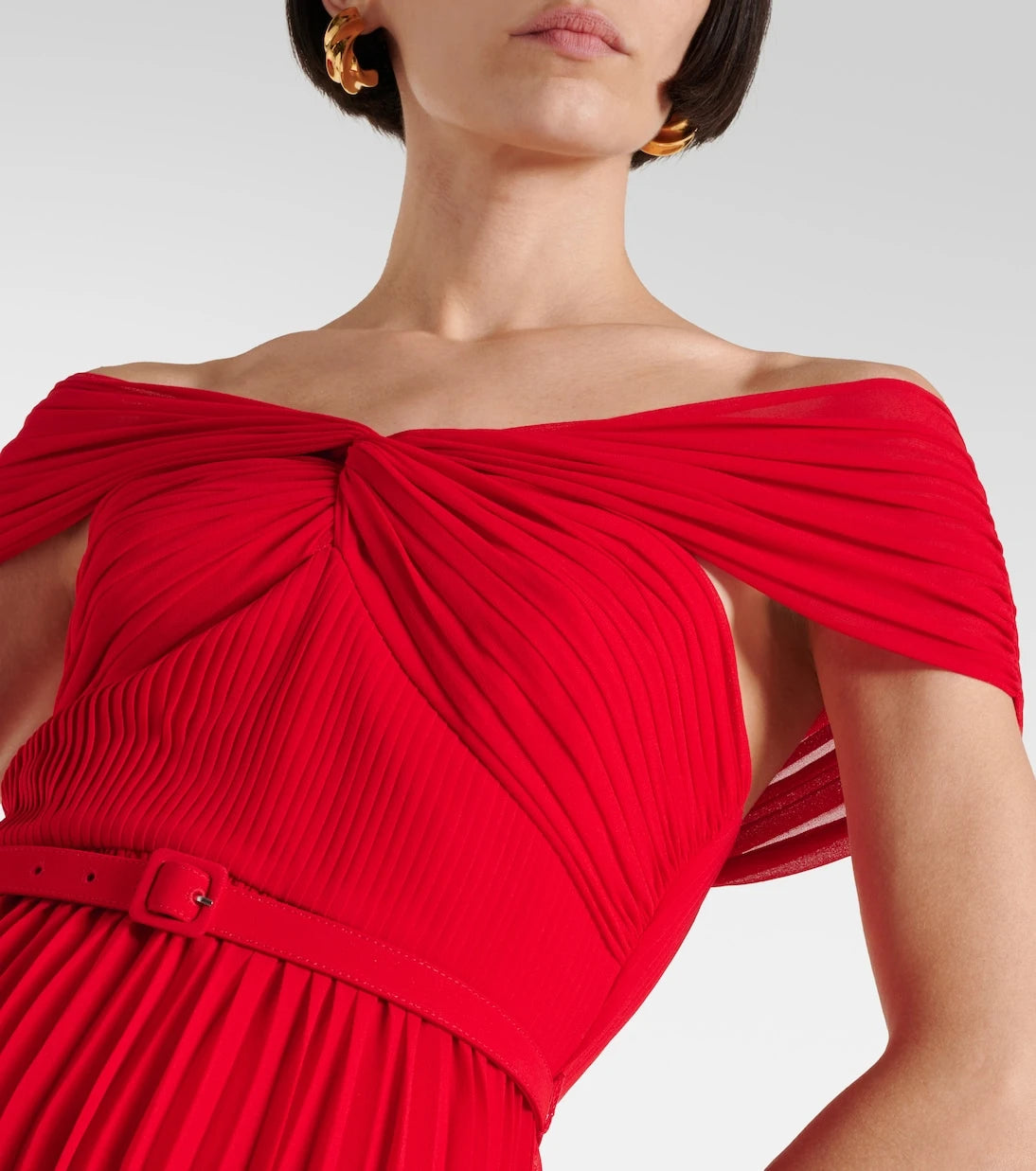 Self-Portrait - Pleated off-shoulder chiffon gown