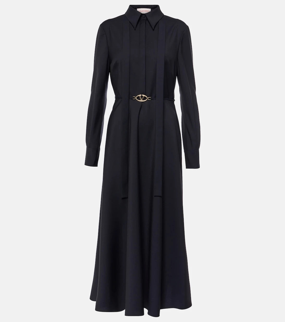 Valentino - Belted logo wool-blend midi dress