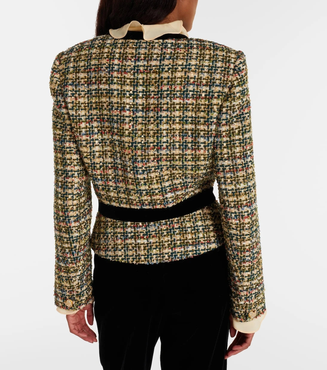 Valentino - Velvet-trimmed lamé tweed jacket