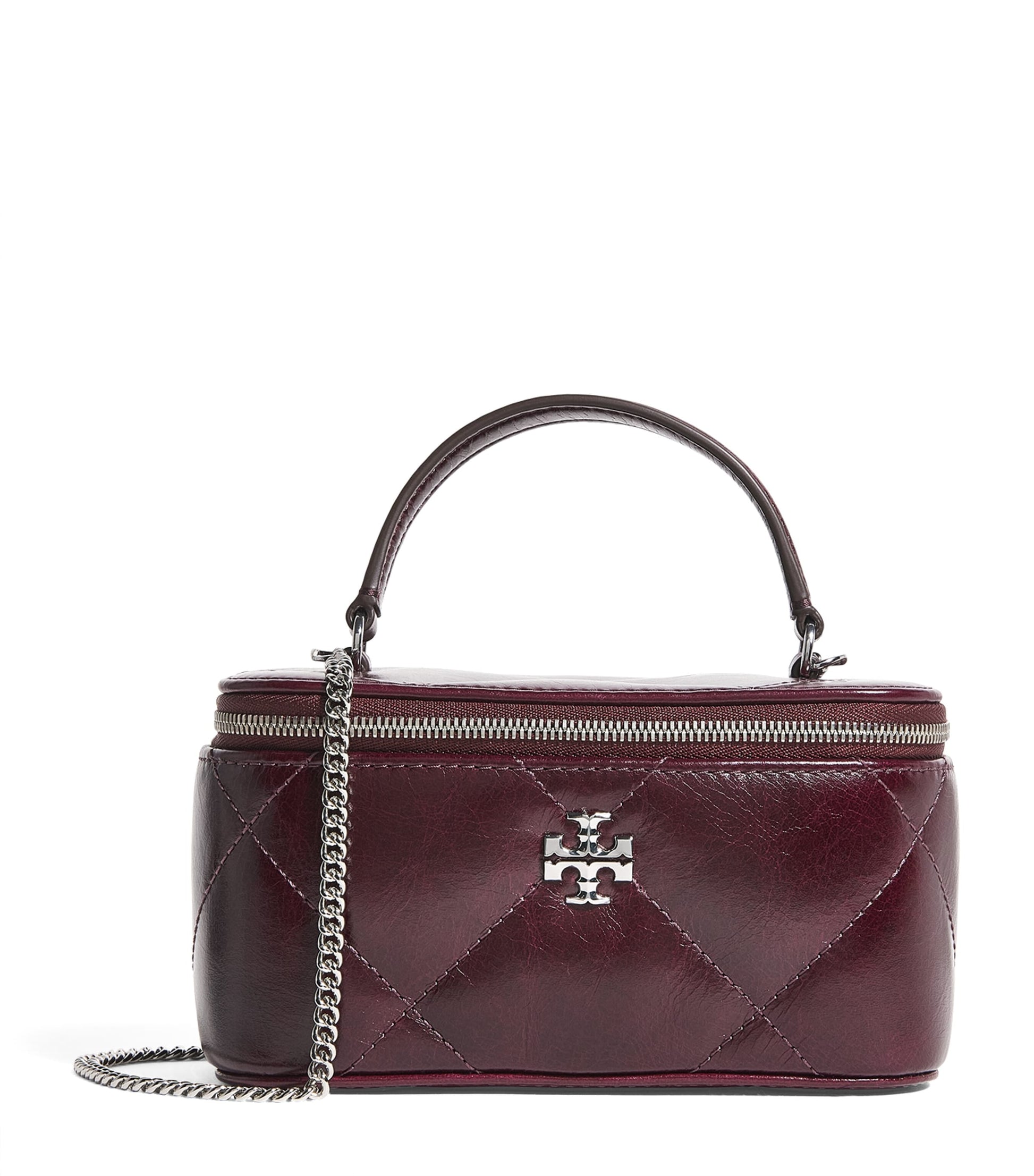 Tory Burch Red Leather Quilted Kira Vanity Case Bag