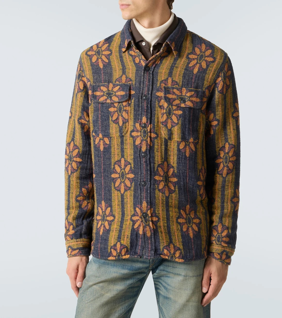RRL - Floral striped cotton jacquard shirt