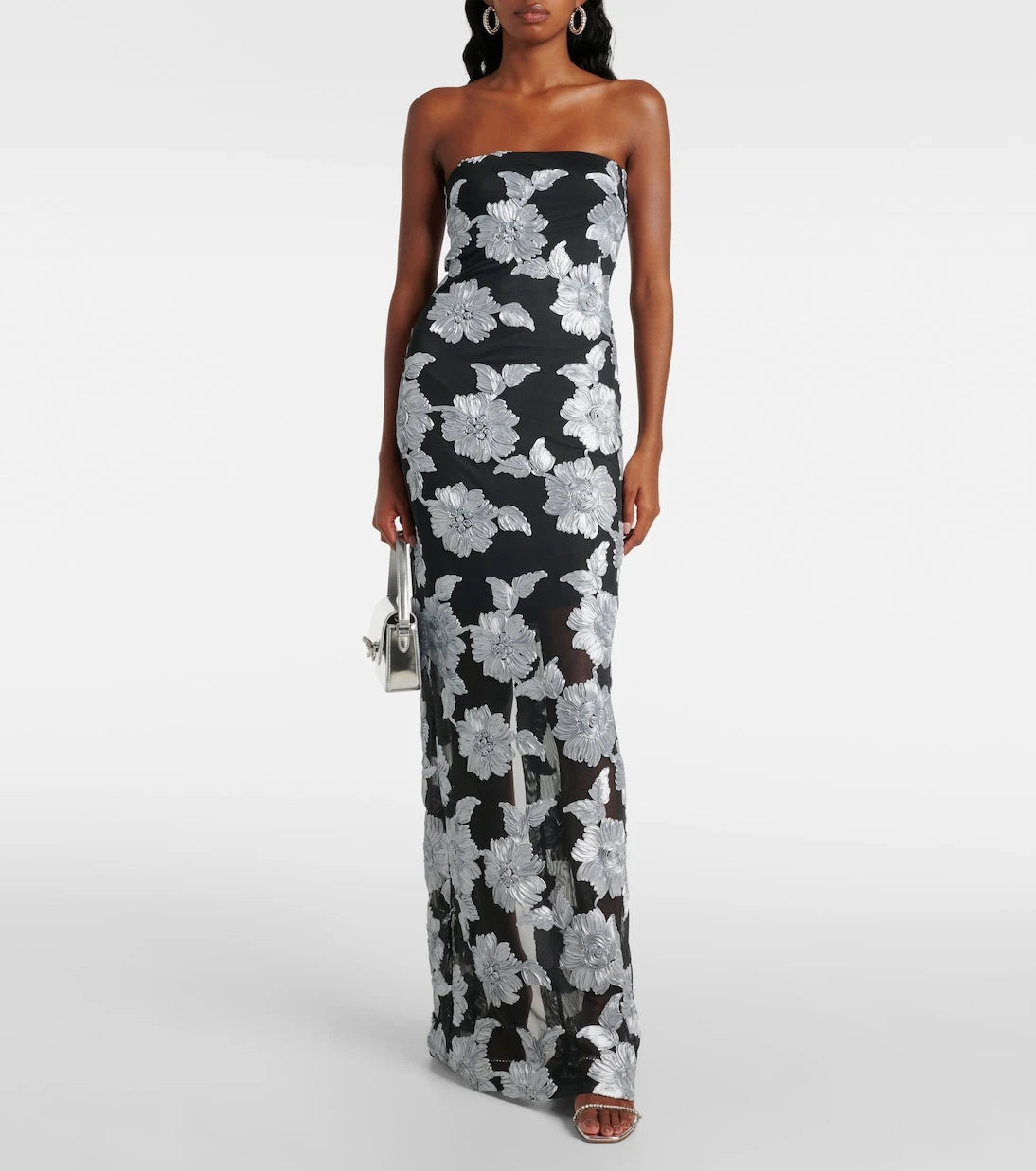 Rotate - Floral strapless mesh maxi dress
