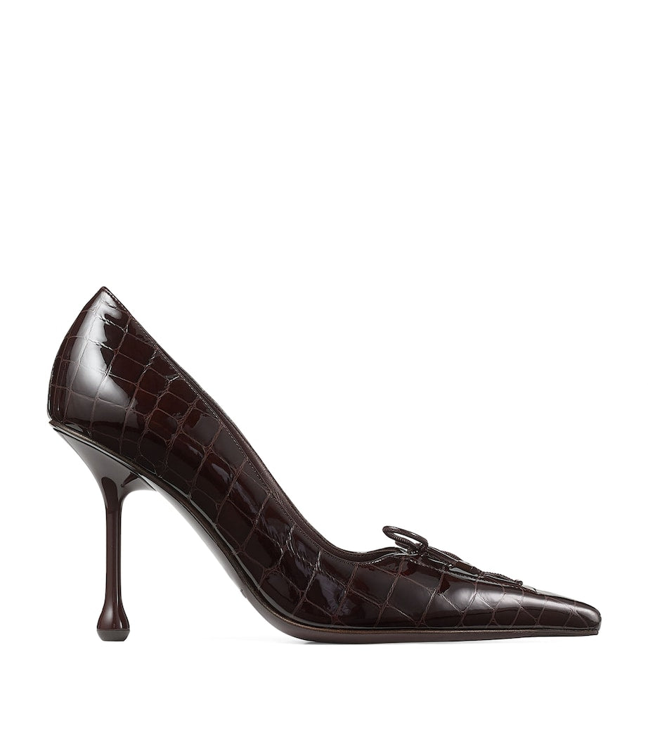Brown Scarlett 95 Croc-Embossed Leather Pumps