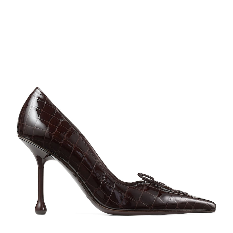 Brown Scarlett 95 Croc-Embossed Leather Pumps