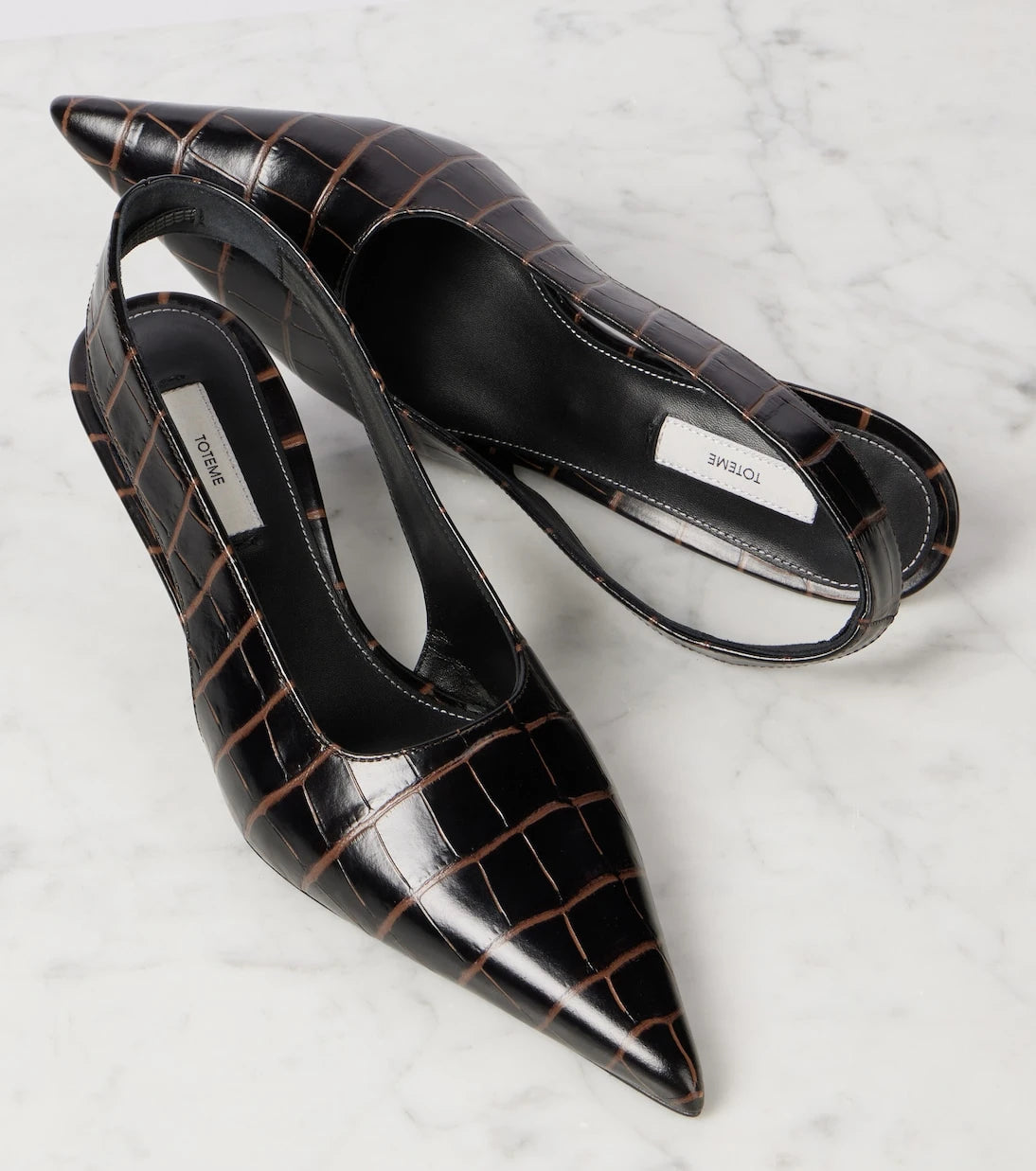 Toteme - Croc-effect leather slingback pumps