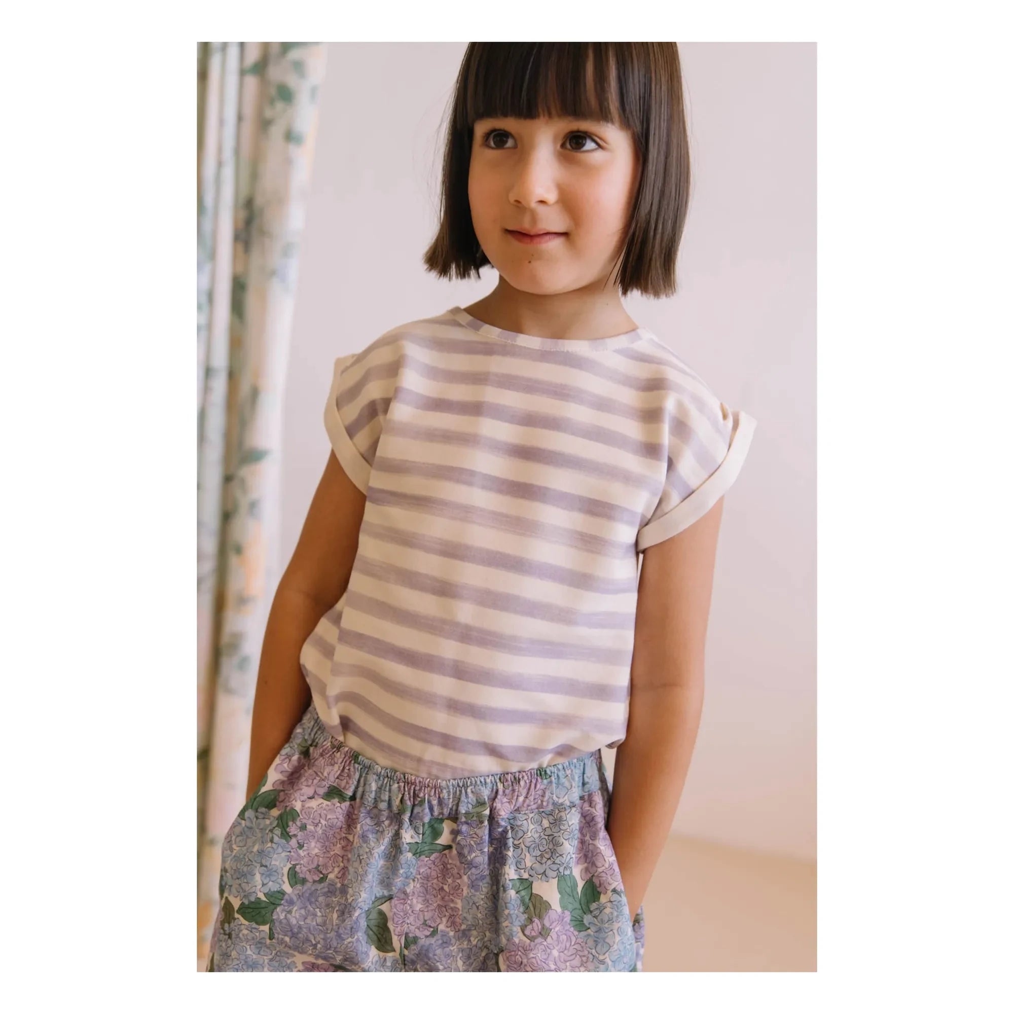 Studio Bohème - Bama Striped Organic Cotton T-shirt | Lavender
