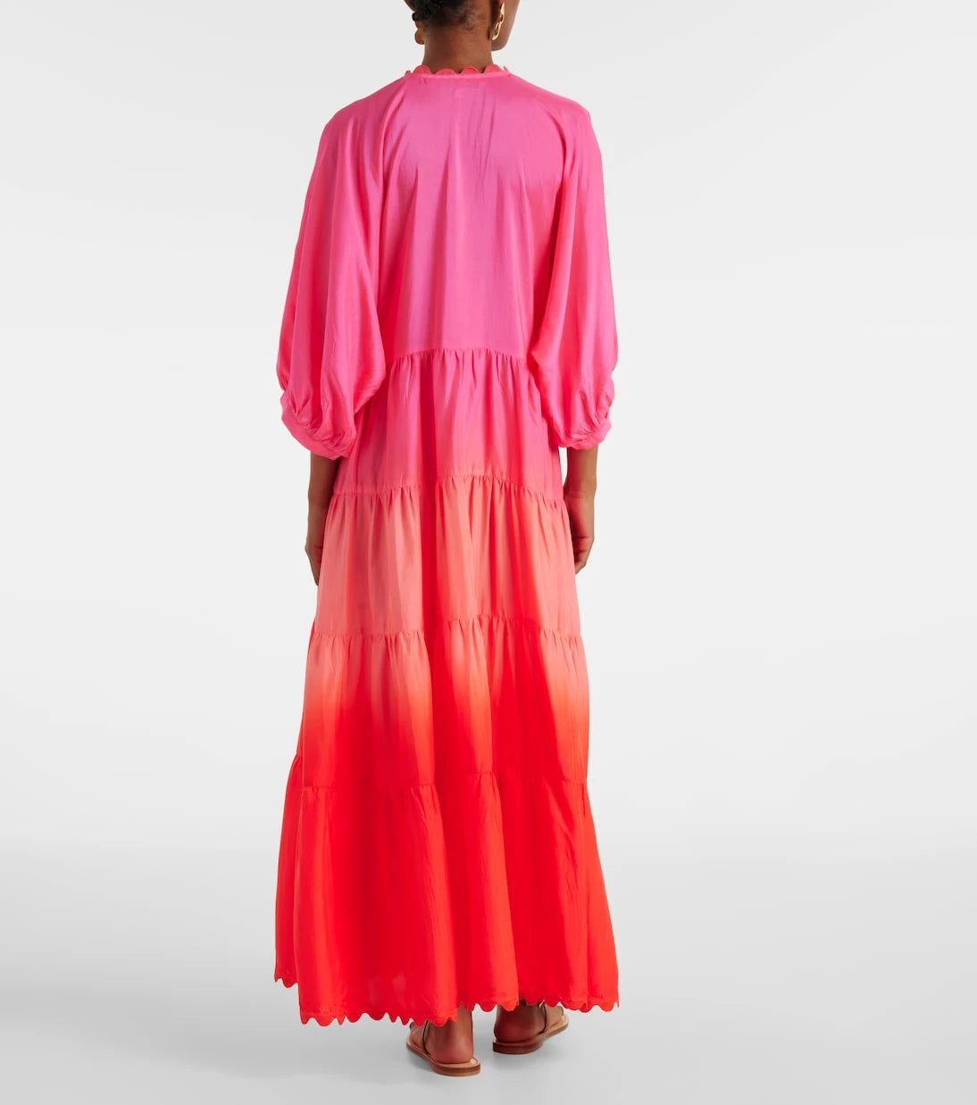 Juliet Dunn - Scalloped tiered silk maxi dress
