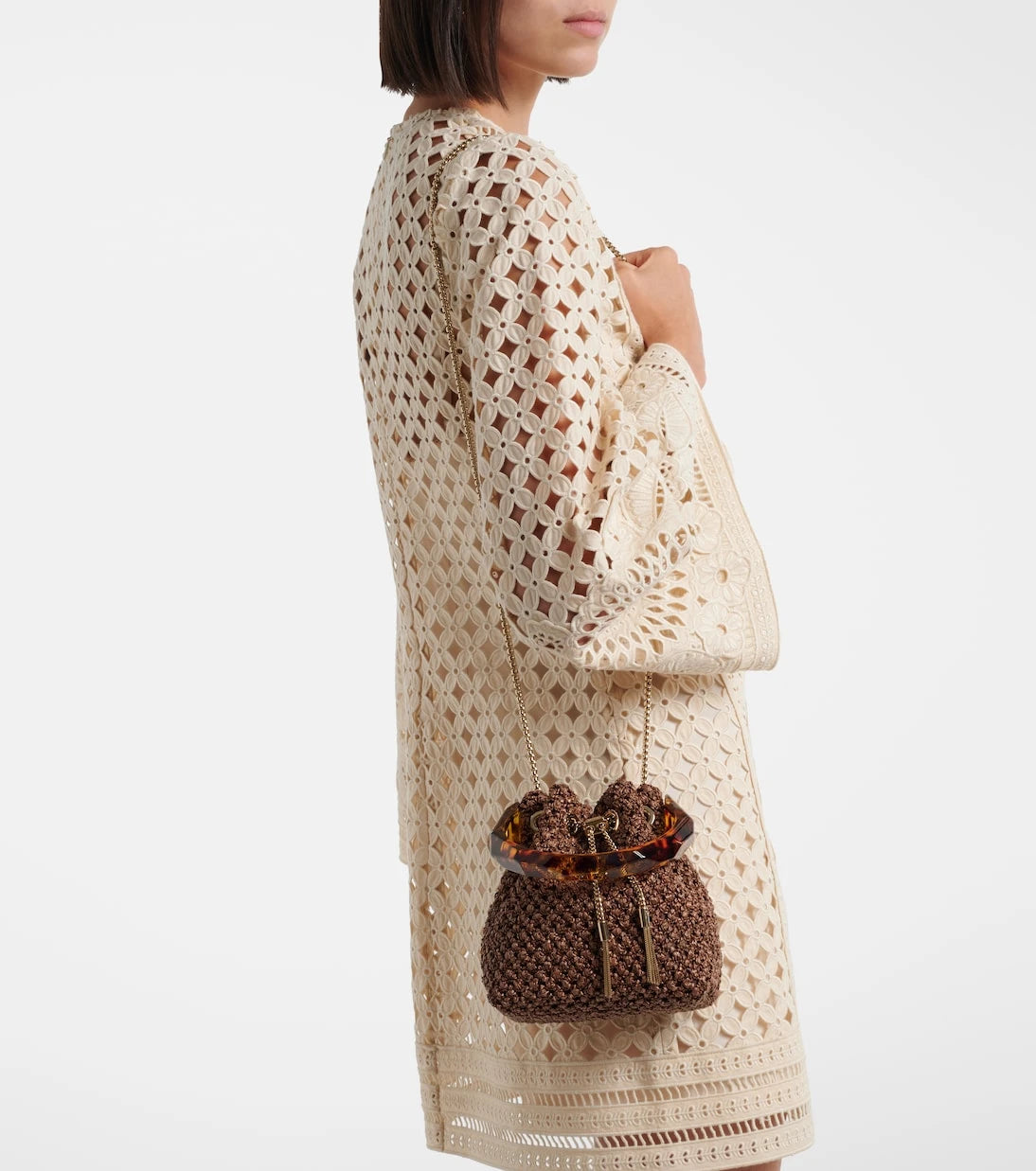 Jimmy Choo - Bon Bon Small raffia-effect bucket bag