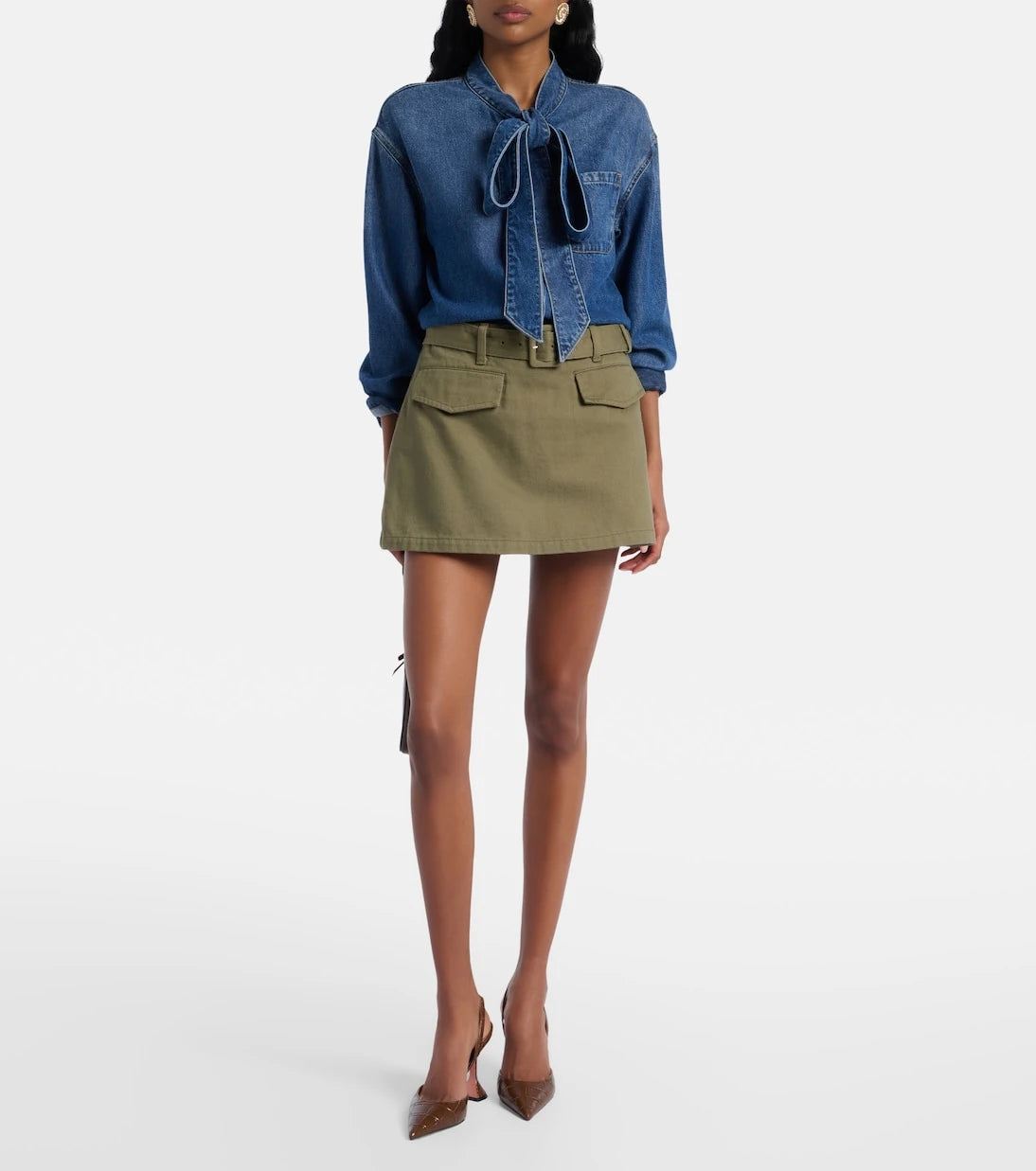 Self-Portrait - Bow-detail denim shirt