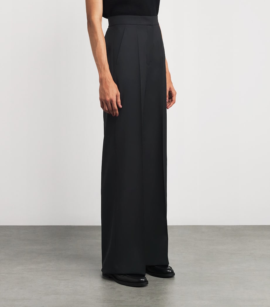 Black Wool Straight-Leg Trousers