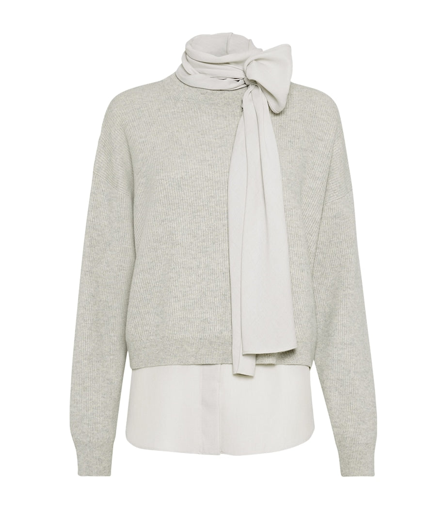 Grey Cashmere Sweater and Pussybow Blouse