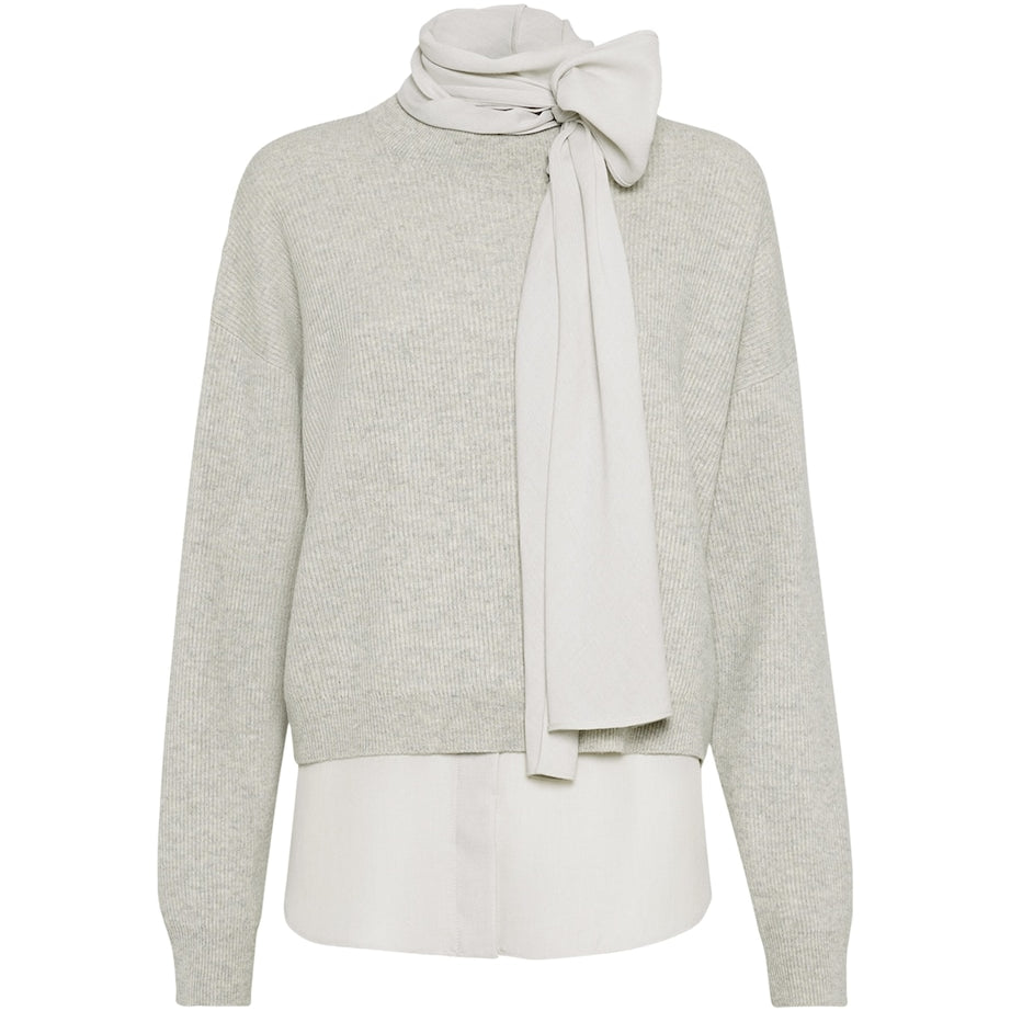 Grey Cashmere Sweater and Pussybow Blouse