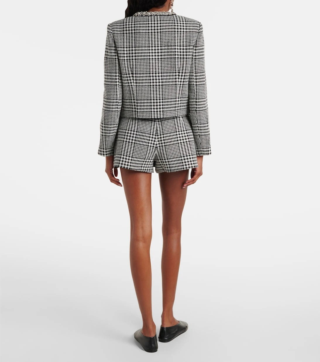 Self-Portrait - Embellished houndstooth cropped jacket