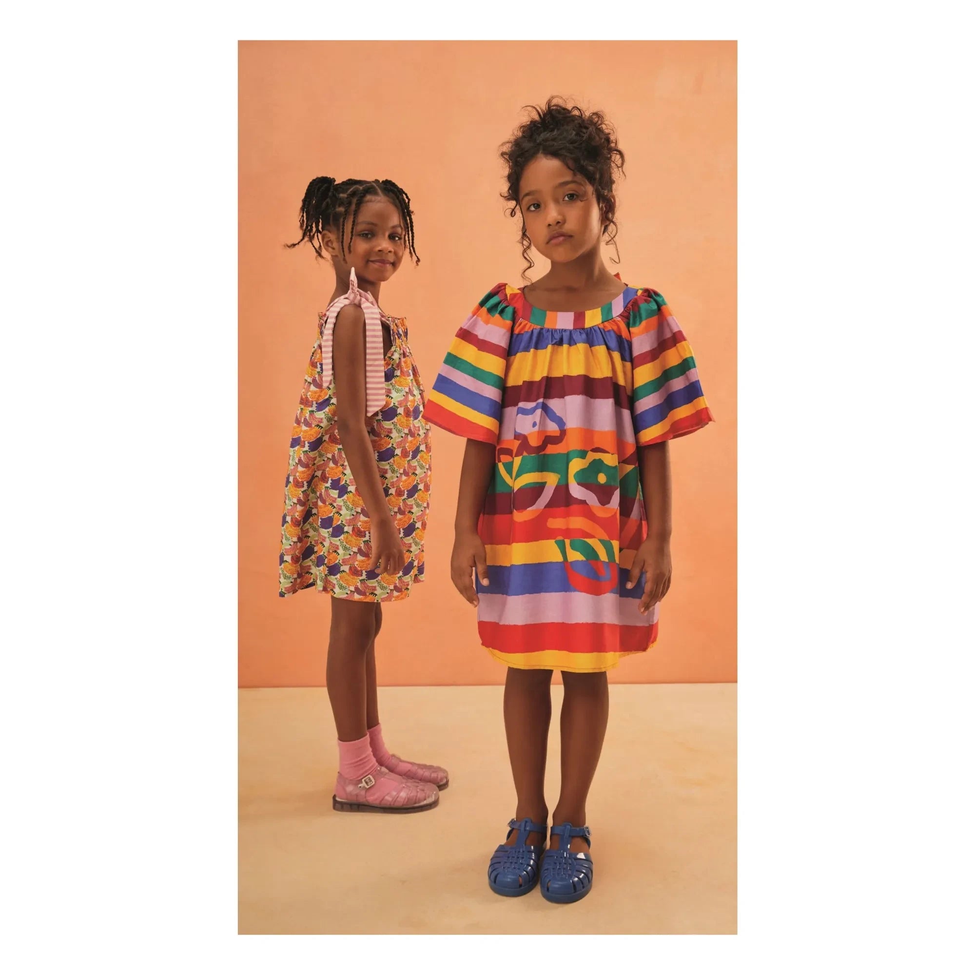 Fabula - Striped Flower Flared Sleeve Dress | Yellow