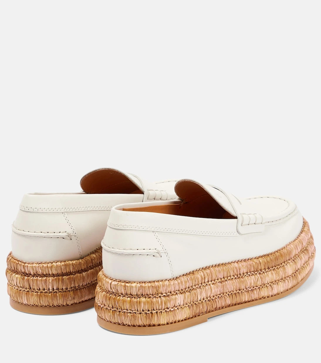 Tod's - Leather and raffia platform loafers