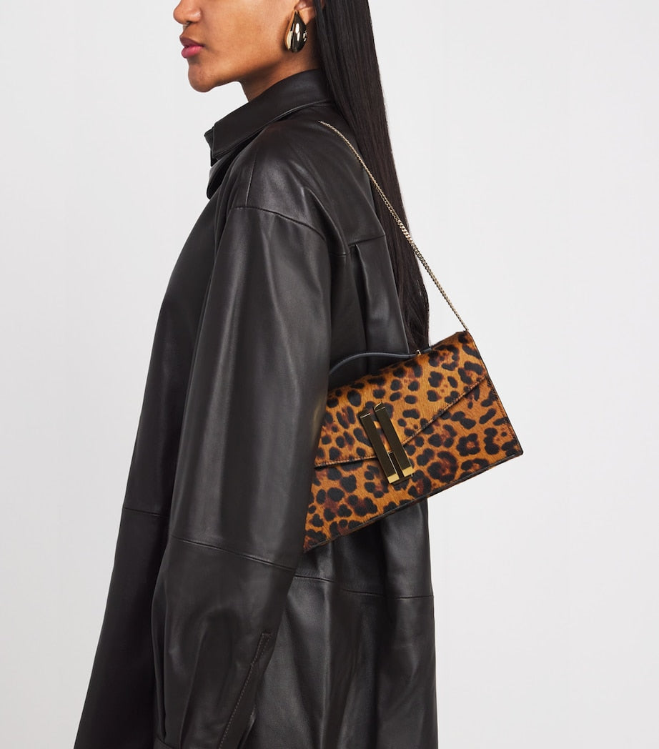Demellier Multi Leopard-Effect Calf Hair Vancouver Clutch