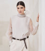 Brunello Cucinelli Beige Silk Pussybow Long-Sleeve Top