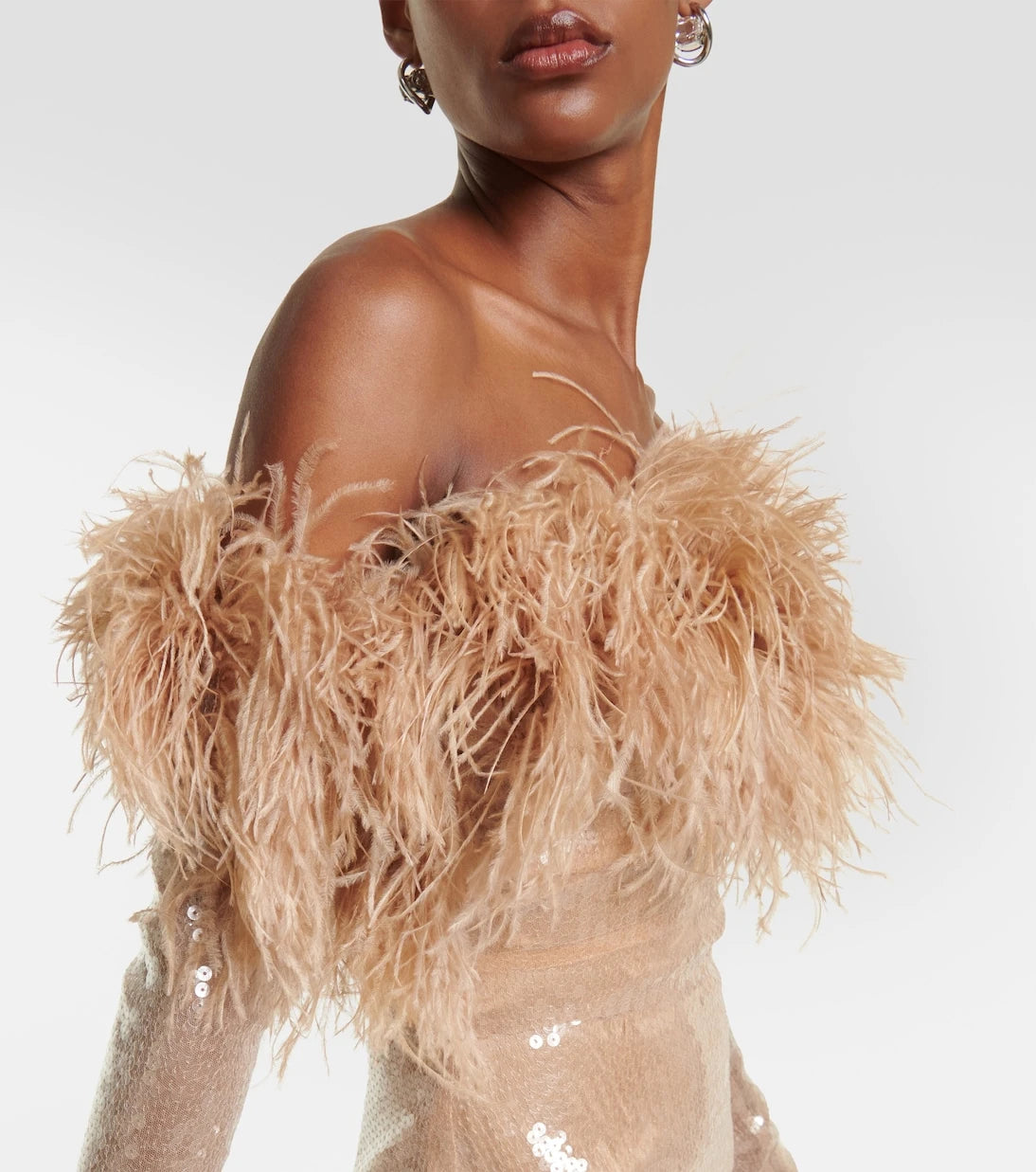 David Koma - Feather-trimmed sequined midi dress