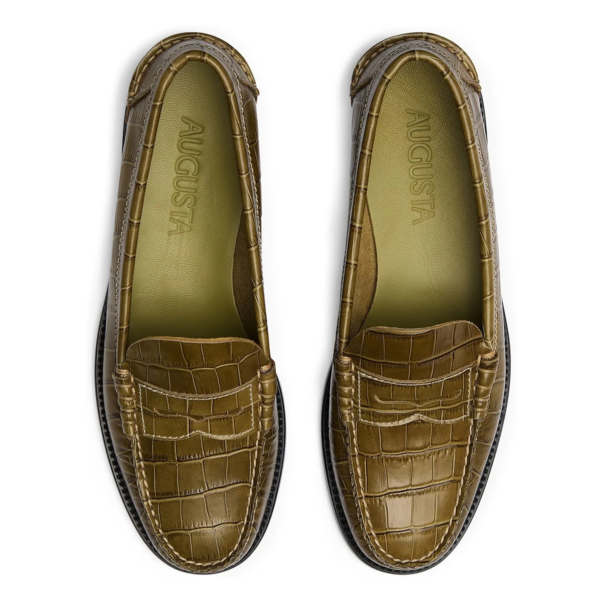 Augusta - Zoe Crocodile Effect Loafers | Olive green