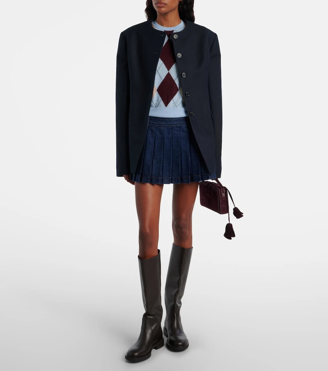 7 For All Mankind - Pleated low-rise denim miniskirt