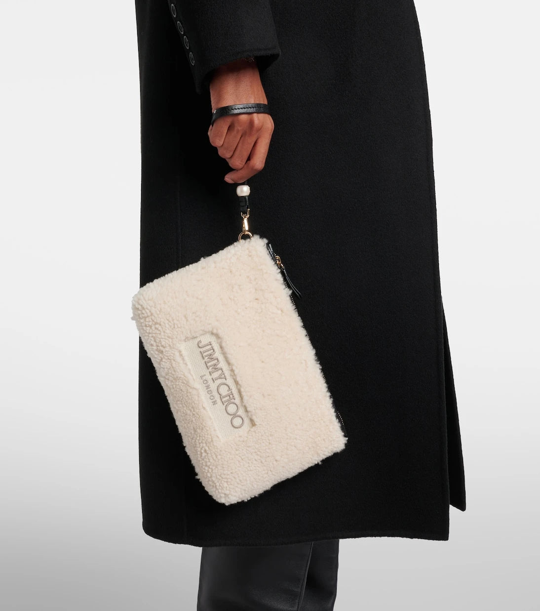 Jimmy Choo - Logo shearling pouch with strap