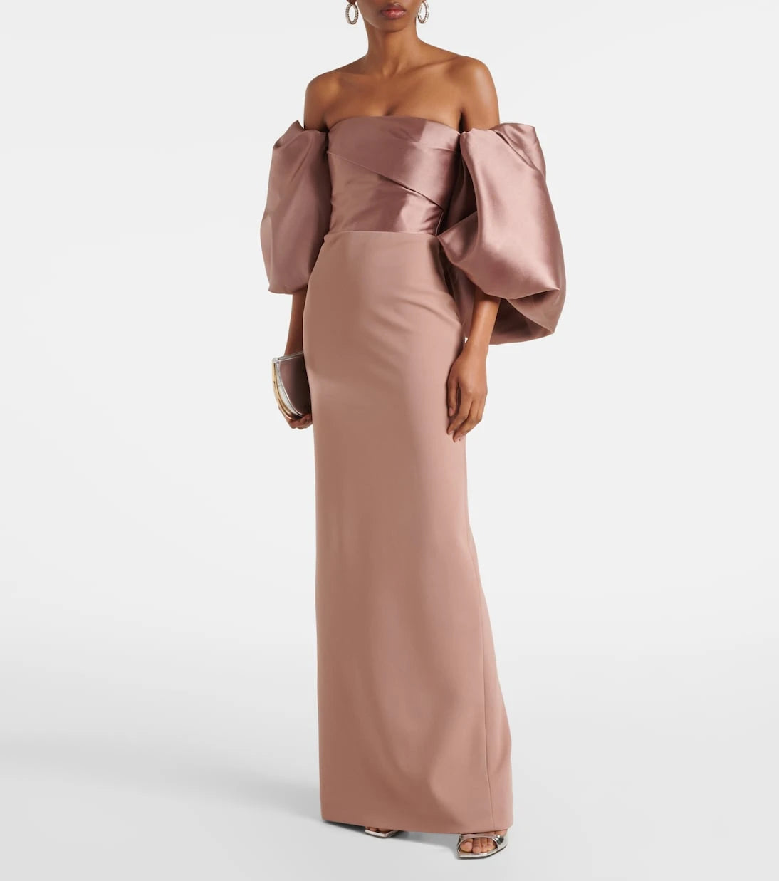 Solace London - Floris satin-trimmed off-shoulder gown