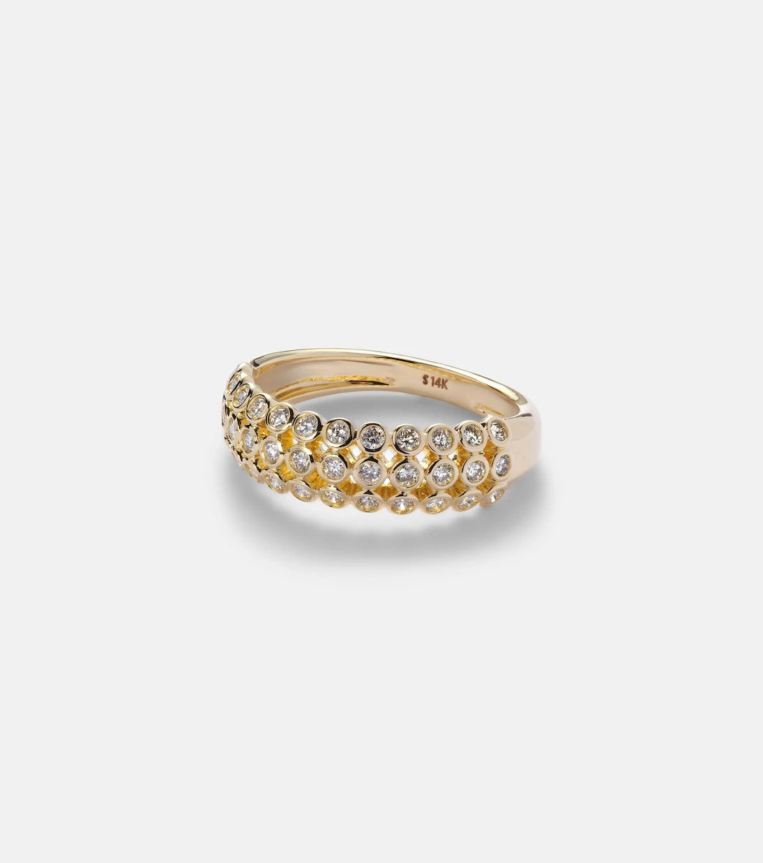 Stone and Strand - Bold Lattice 14kt gold ring with diamonds