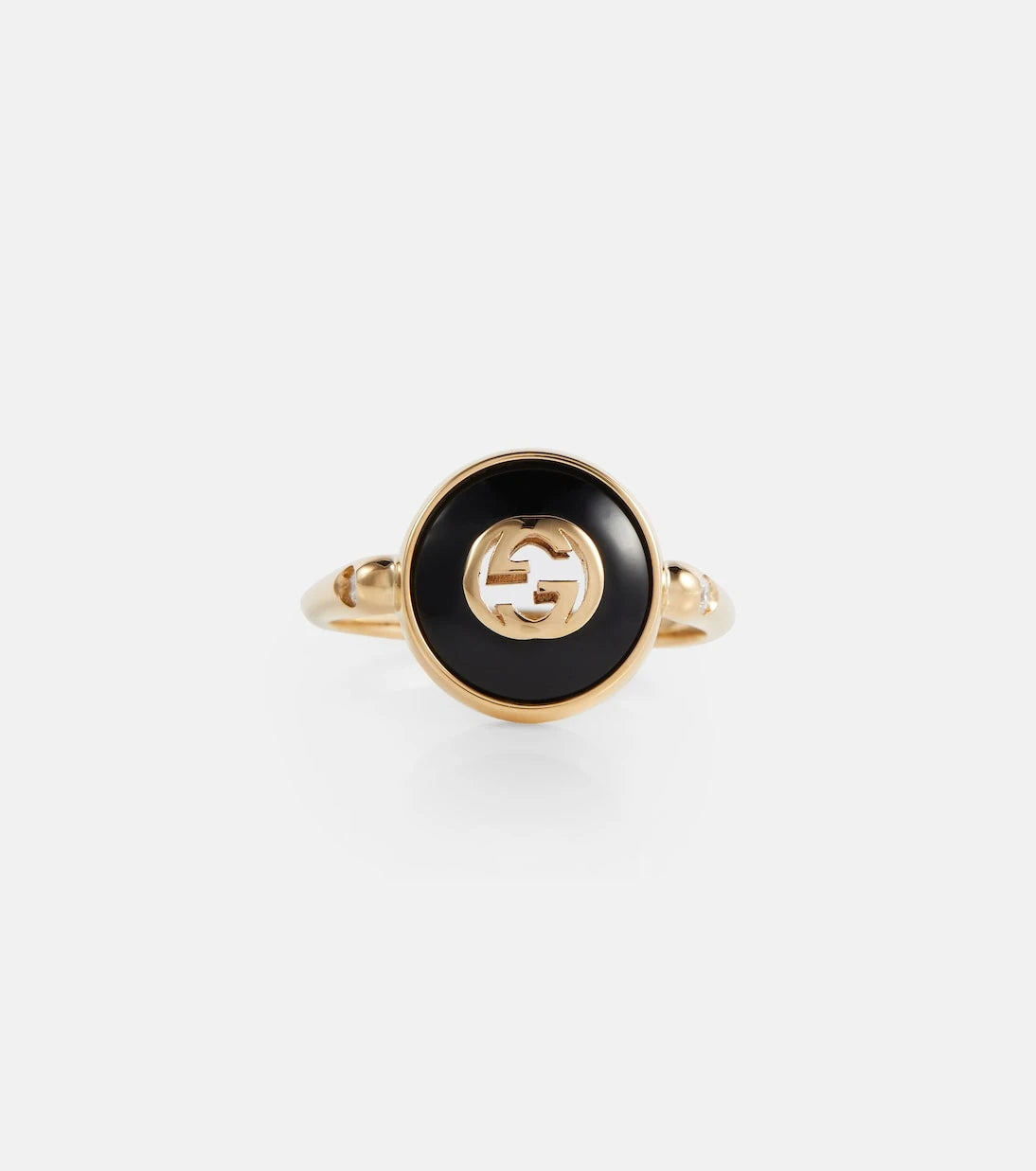 Gucci - Interlocking G 18kt gold ring with onyx and white diamonds