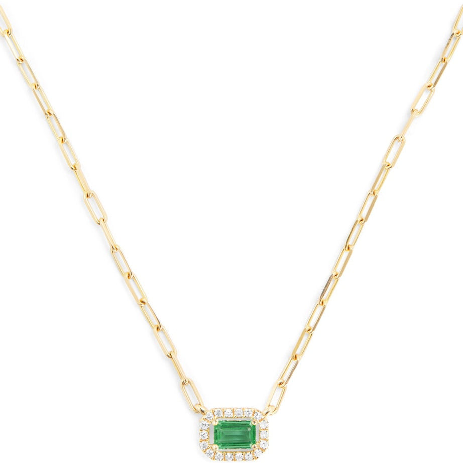 Yellow Gold, Diamond and Emerald Mini Me Chain Necklace