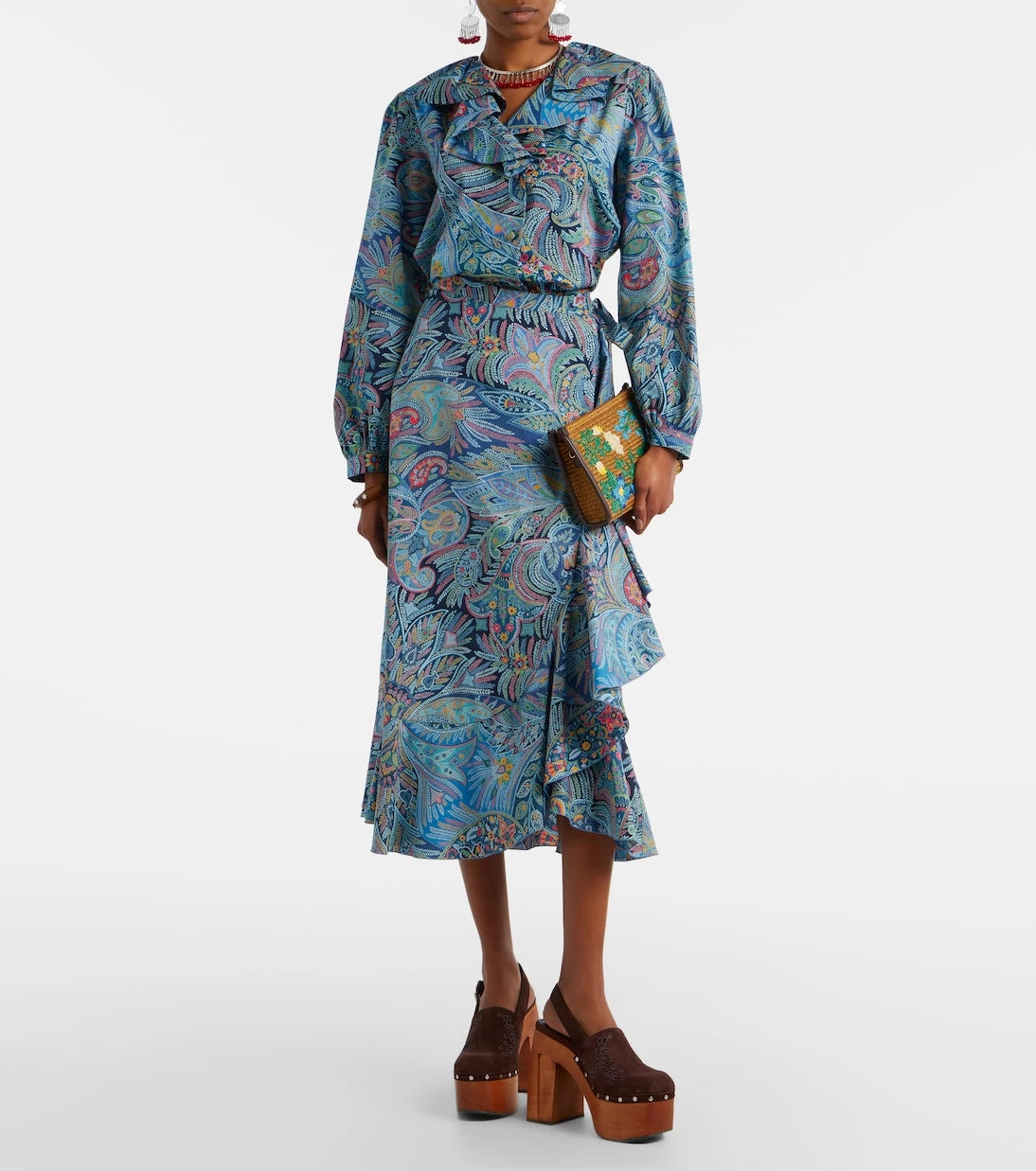 Etro - Paisley ruffled cotton-blend midi skirt