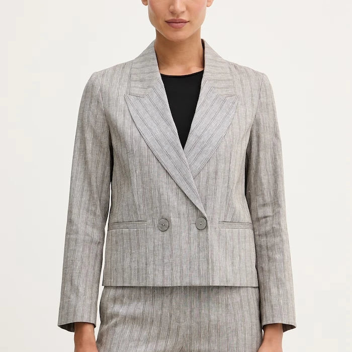 Sisley tek düğmeli kadın keten blazer