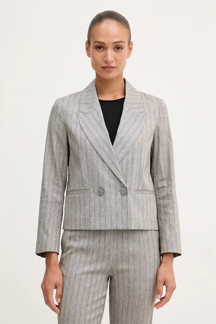 Sisley tek düğmeli kadın keten blazer