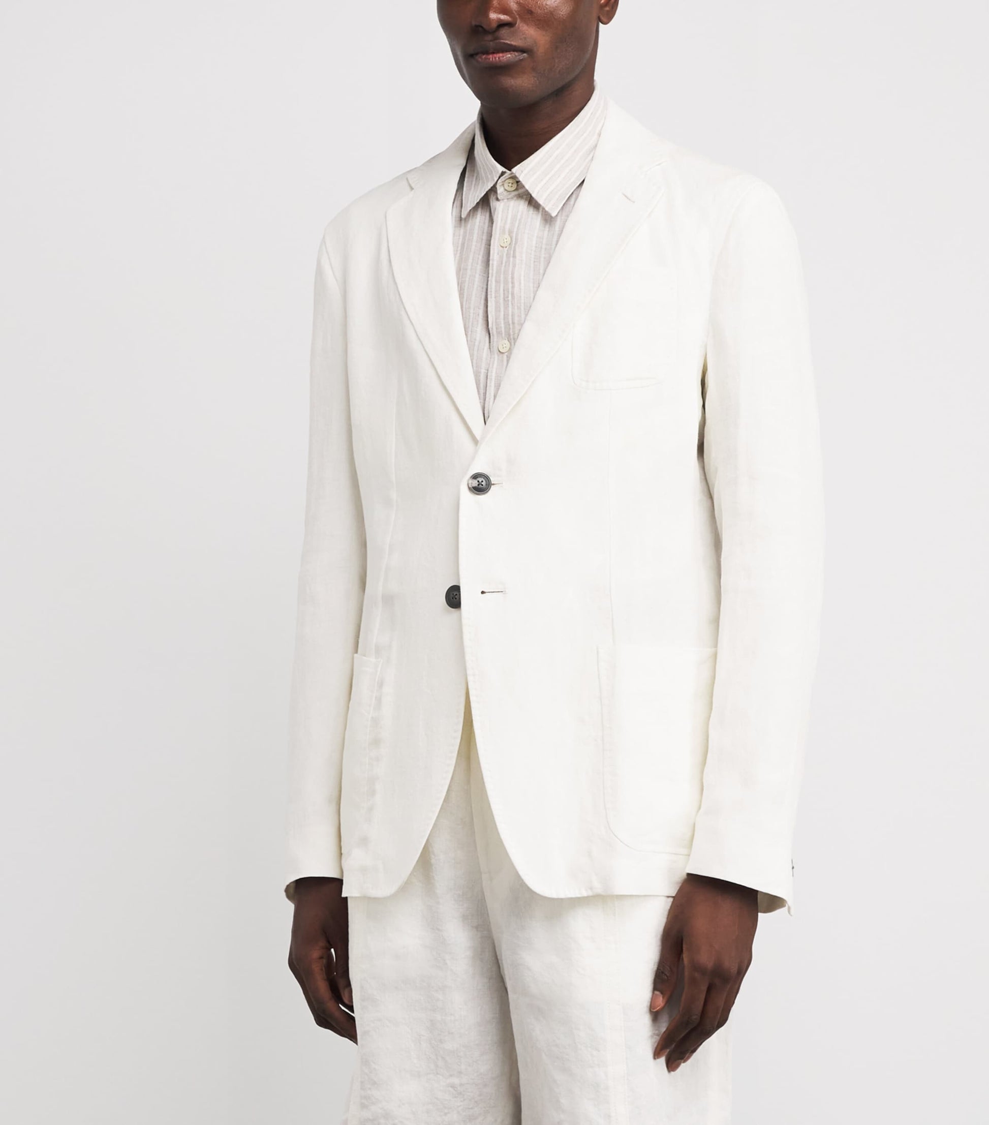 White Linen Single-Breasted Blazer