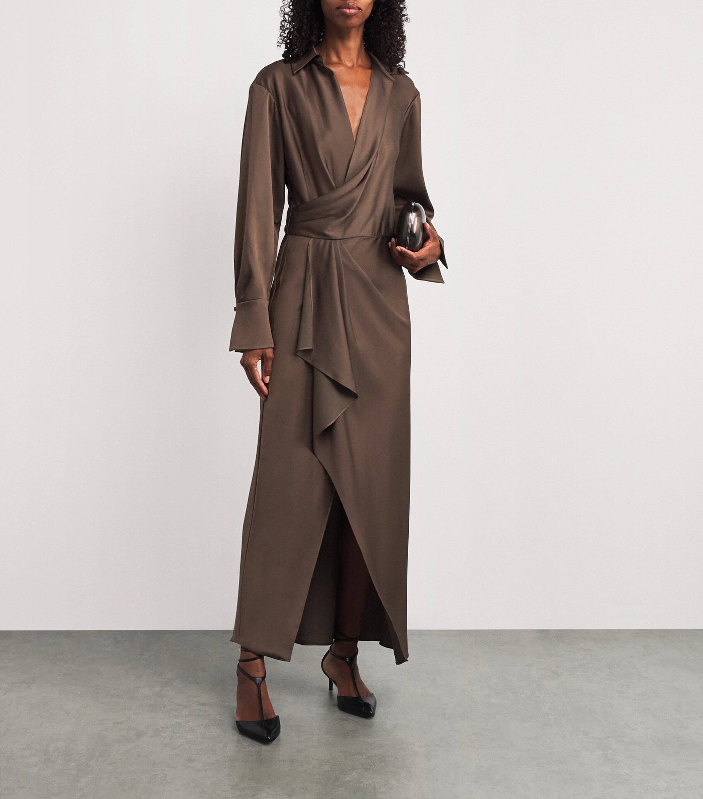 Satin Draped Talita Midi Dress COCOA