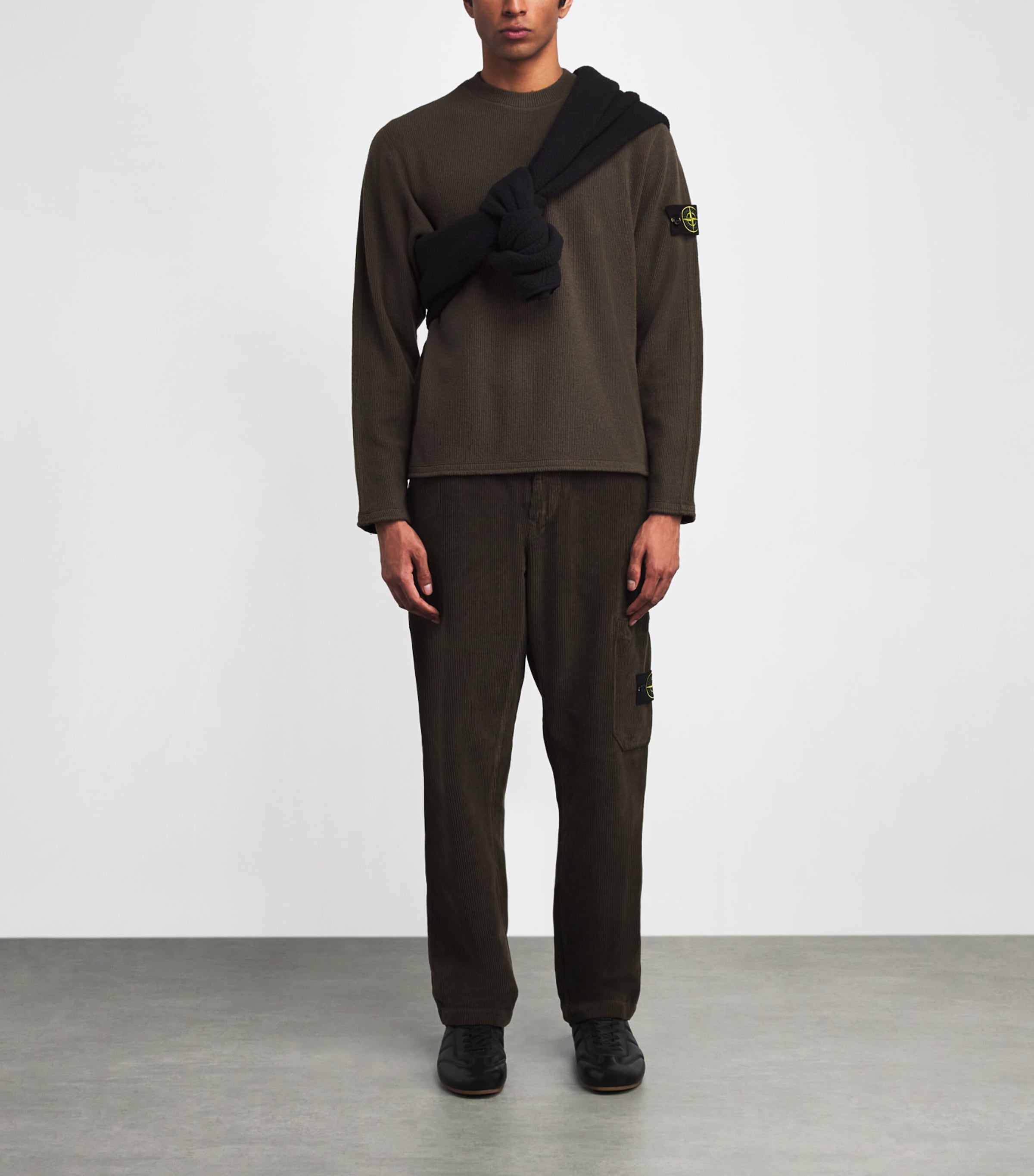 Stone Island Green Wool-Blend Ribbed Sweater