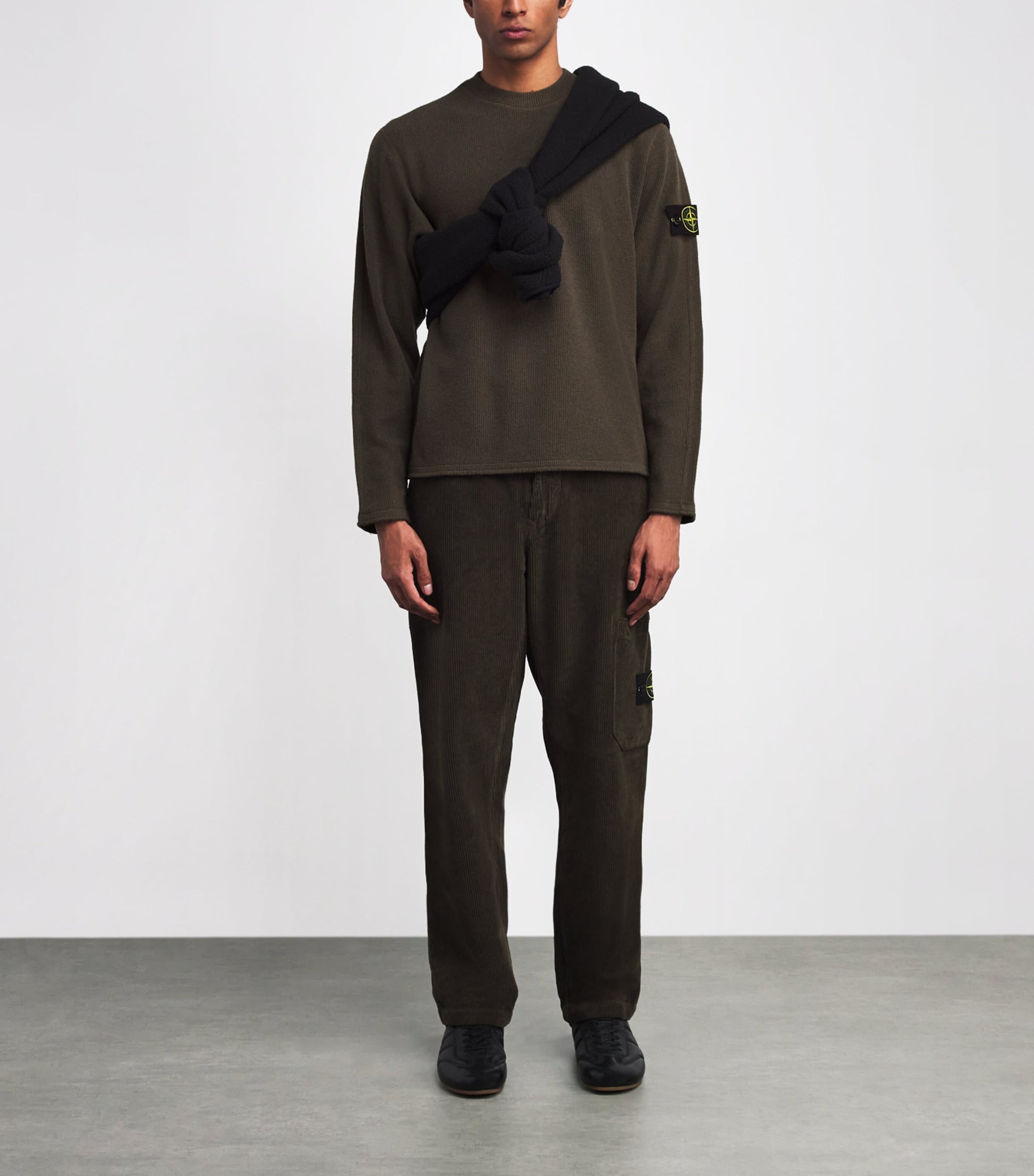 Stone Island Green Wool-Blend Ribbed Sweater