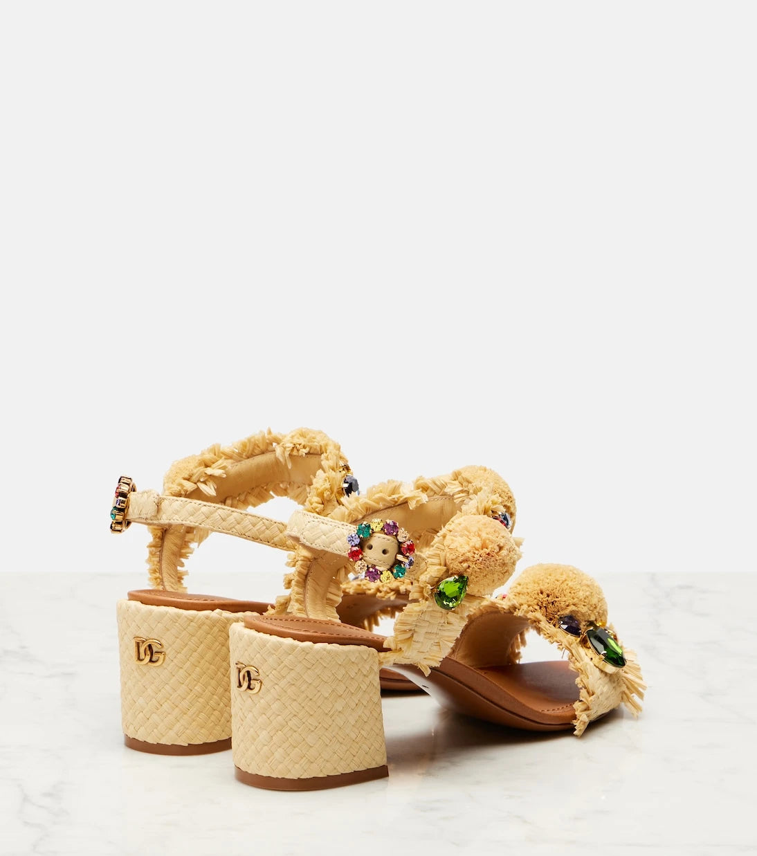 Dolce&Gabbana - Embellished raffia-effect sandals