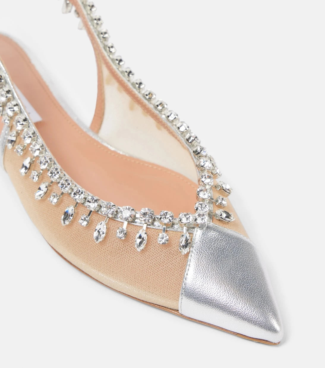 Aquazzura - Temptation Crystal mesh slingback flats