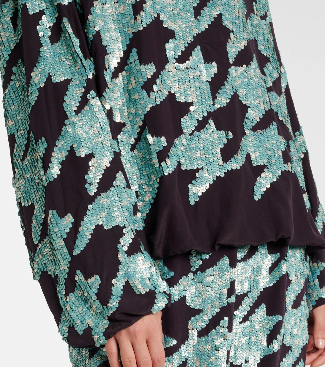 Dries Van Noten - سويت شيرت حرير بنقشة الكاروهات المُرَصَّعة بالترتر